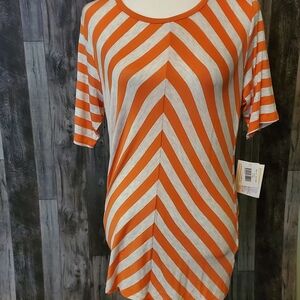 LuLaRoe Orange and Grey Striped Blouse